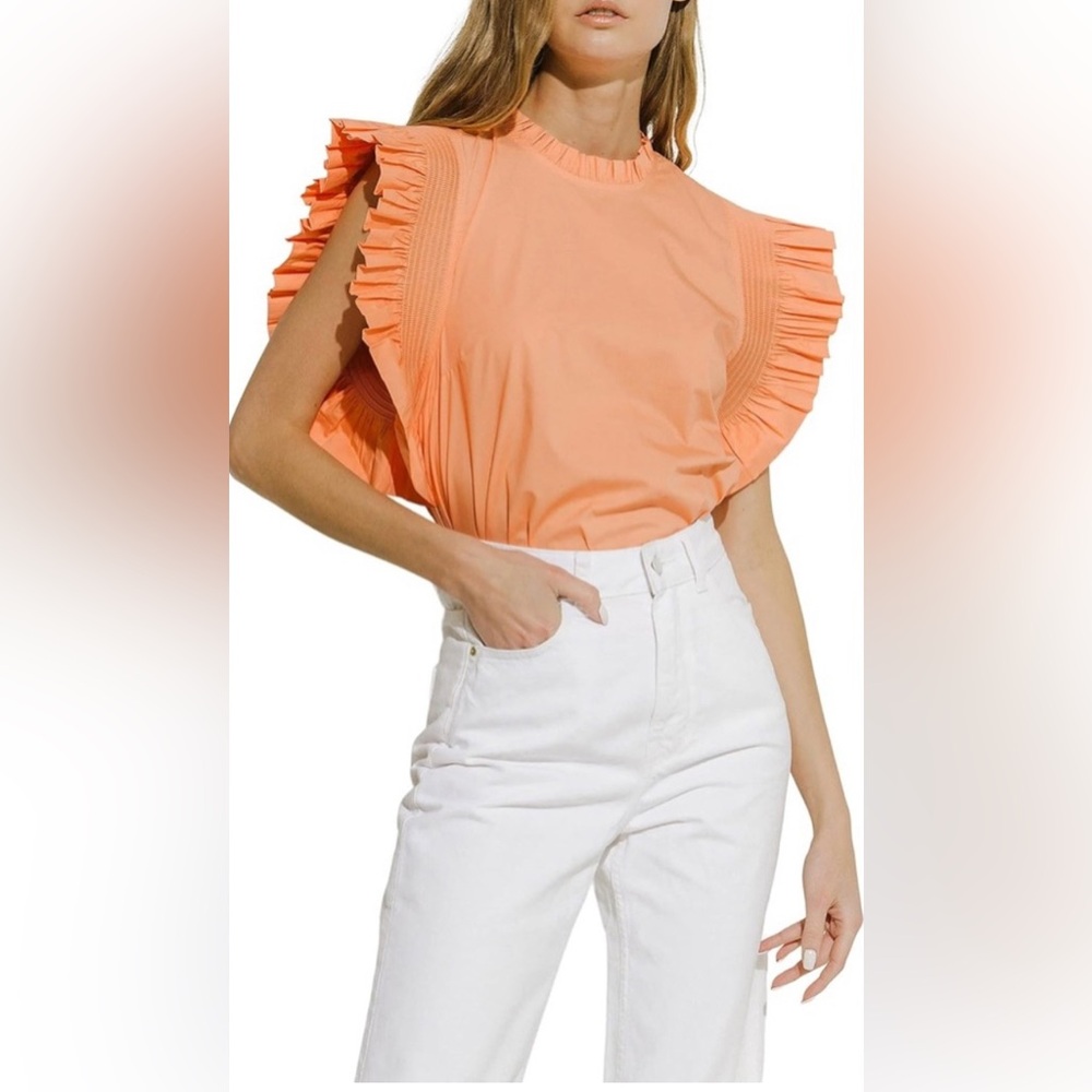 NWT ENGLISH FACTORY RUFFLES SLEEVE POPLIN BLOUSE